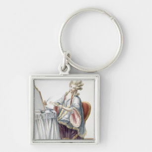 Chaveiro Senhora elegante em sua mesa de molho, placa 'de