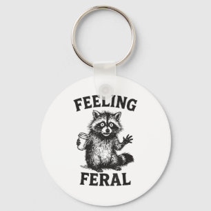Chaveiro Sentindo Guaxinim Feral Beber Café Engraçado Lixo