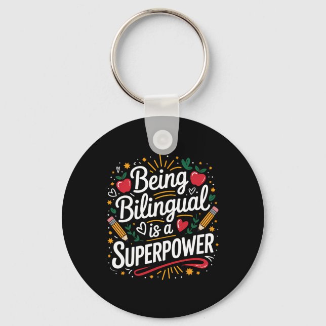 Chaveiro Ser Bilingue é Meu Superpoder Professor de Esl Esc (Frente)