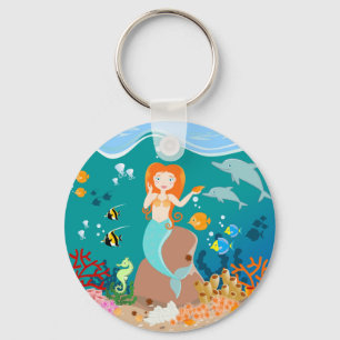 Chaveiro Sereia e golfinhos sob a festa de aniversário marí
