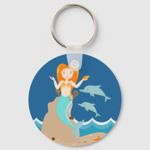Chaveiro Sereia e golfinhos sob o mar