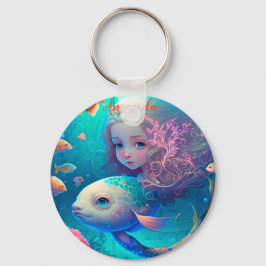 Chaveiro Sereia nadando com peixes