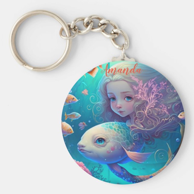 Chaveiro Sereia nadando com peixes (Frente)