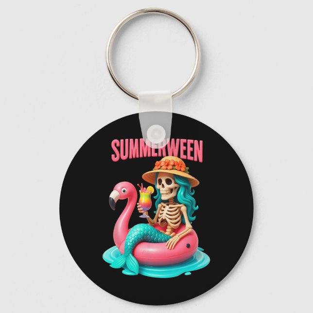Chaveiro Sereia Sereia Skeleton Flamingo Halloween (Frente)