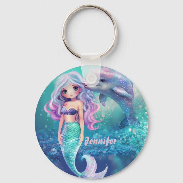 Chaveiro Sereia submarina e golfinho (Frente)