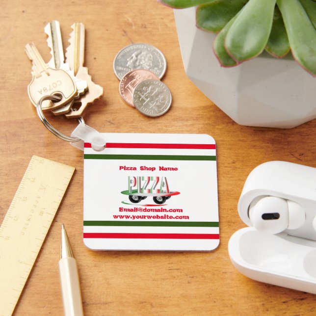 Chaveiro Serviço de pizza, verde vermelho, personalizado (Mesa)