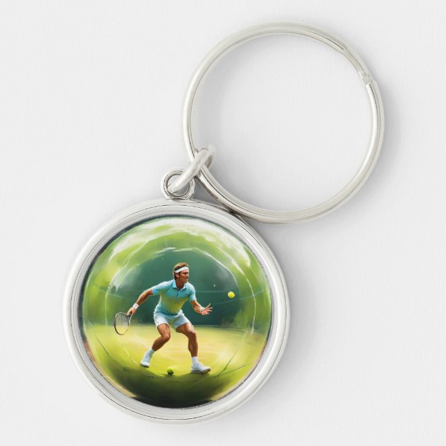 Chaveiro "Servindo o jogo: jogador de Tênis em uma bola de  (Frente)