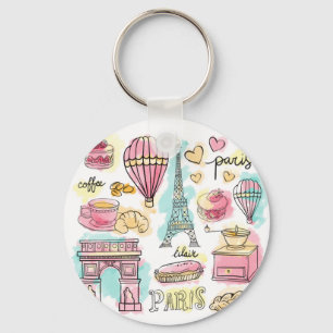 Chaveiro set pf paris elementos em aquarelas