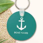 Chaveiro Seu Estilo Náutico Ancorar Nome do Barco<br><div class="desc">Seu nome de barco ou outro texto desejado com uma âncora clássica em uma cadeia de chaves náuticas.</div>