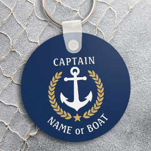 Chaveiro Seu nome de barco Capitão Anchor Laurel Marinho Bl