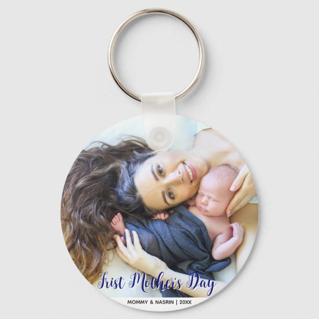 Chaveiro Seu Primeiro Dia das Mães personalizado com foto  (Frente)