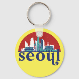 Chaveiro Seul Korea Retro Sun City Skyline Cityscape Art