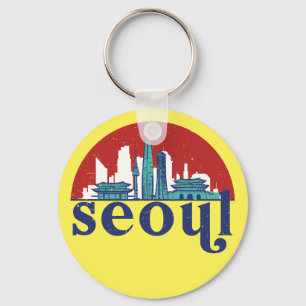Chaveiro Seul Korea Retro Sun City Skyline Cityscape Art