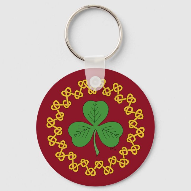 Chaveiro Shamrock and Knotwork on Red (Frente)