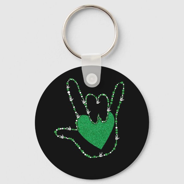 Chaveiro Shamrock I Love You Hands Sign Language ASL (Frente)