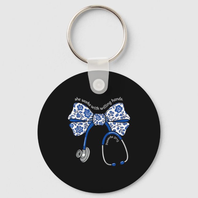 Chaveiro She Works With Willing Hands Proverbs 31 13 Christ (Frente)