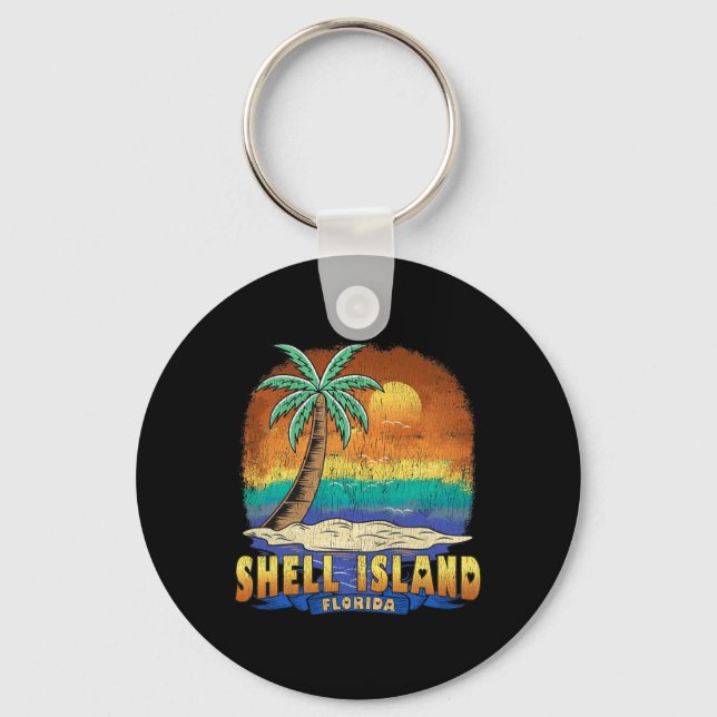 Chaveiro Shell Island Flórida Vintage angustiou Souvenir (Frente)