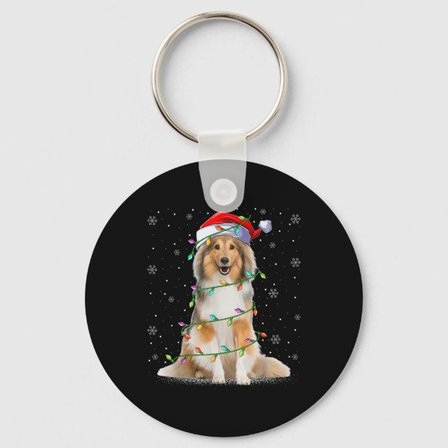 Chaveiro Sheltie Dog Lover Xmas Lighting Santa Sheltie Chri (Frente)