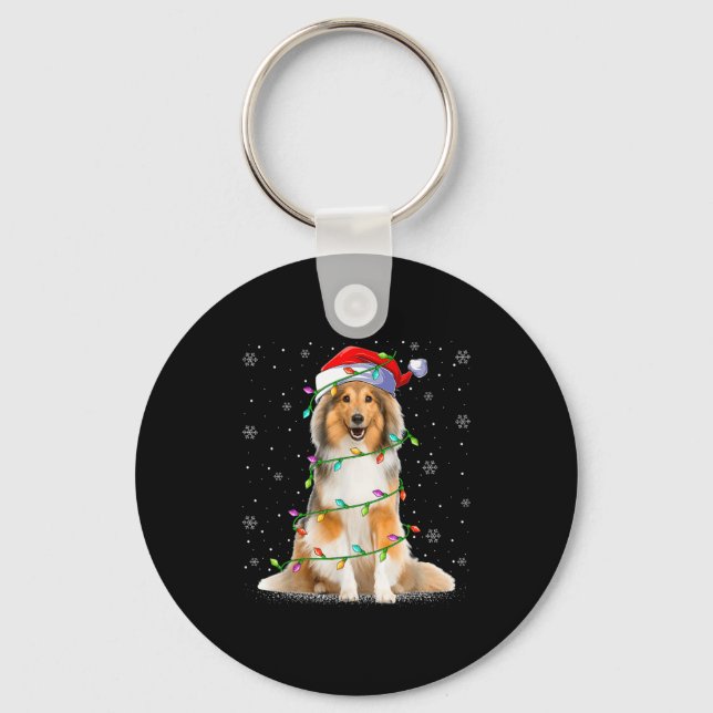 Chaveiro Sheltie Dog Lover Xmas Lighting Santa Sheltie Chri (Frente)