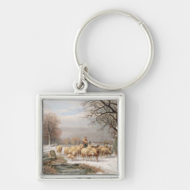 Chaveiro Shepherdess com seu rebanho em uma paisagem do (Frente)