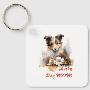 Chaveiro Shetland Sheepdog Puppy Pet Watercolor Fllower