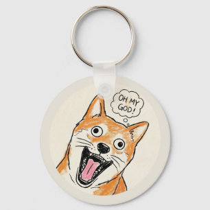 Chaveiro Shiba Inu Chocado "MEU DEUS" - Meme FunnySurprise