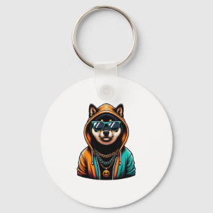 Chaveiro Shiba Inu com Capuz de Streetwear