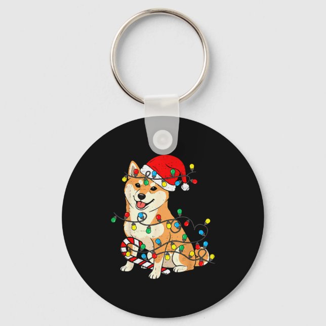 Chaveiro Shiba Inu Dog Christmas Lights Santa Xmas Pet Dog  (Frente)