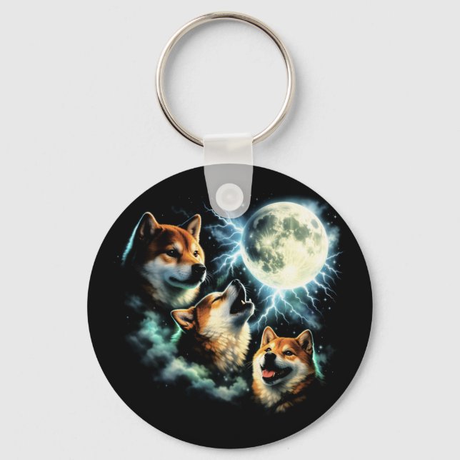 Chaveiro Shiba Inu Uivando para a Lua Gráfico Celestial   (Frente)