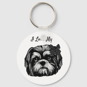 Chaveiro Shih Tzu cão com bolinhas arco Arte Original