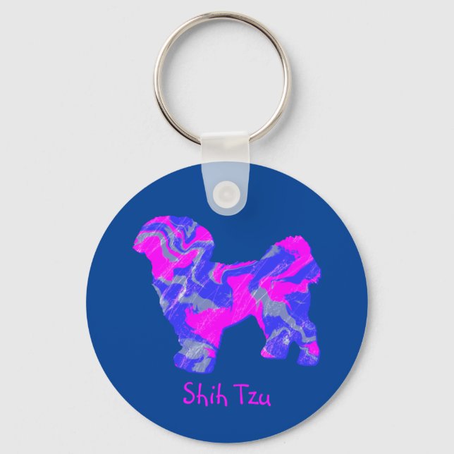 Chaveiro Shih Tzu Cute Dog Silhouette Louca Rosa Quente e A (Frente)