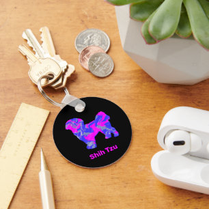 Chaveiro Shih Tzu Cute Dog Silhouette Louca Rosa Quente e A