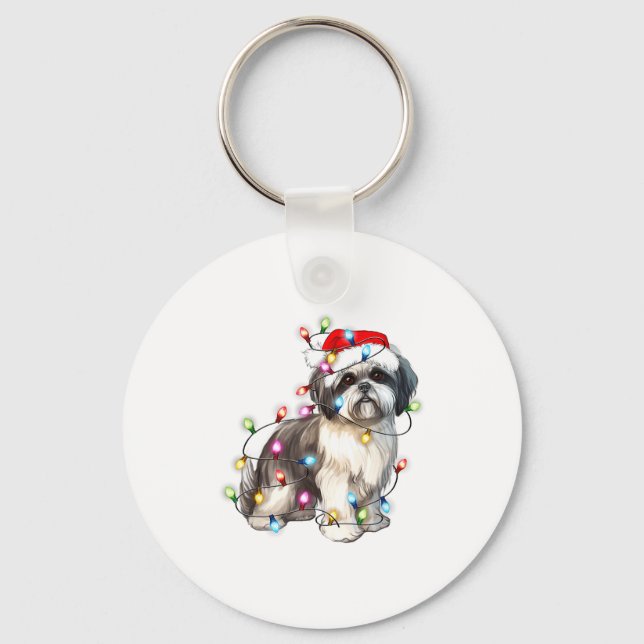 Chaveiro Shih Tzu Dog Christmas Lights Xmas Cute  (Frente)