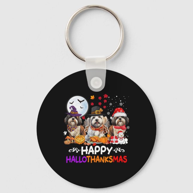 Chaveiro Shih Tzu Dog Natal Feliz Hallothankmas Obrigado (Frente)