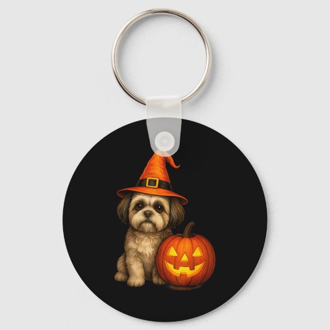 Chaveiro Shih Tzu Halloween Pumpkin Dog Costume Family Matc (Frente)