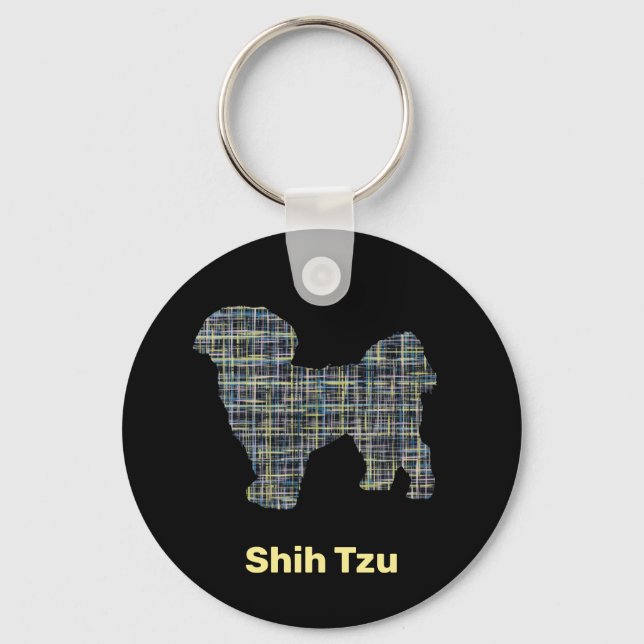 Chaveiro Shih Tzu Silhouette Yellow & Black Grid Lines (Frente)
