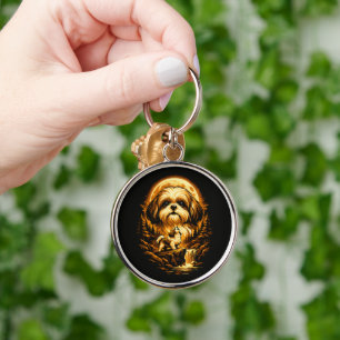 Chaveiro Shih Tzu Uivando para a Lua Cachorro Engraçado