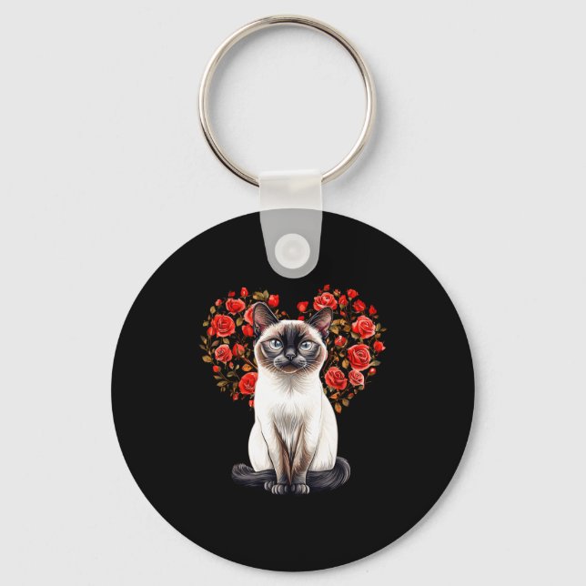 Chaveiro Siamese Cat Lover Floral Heart Valentines Day  (Frente)