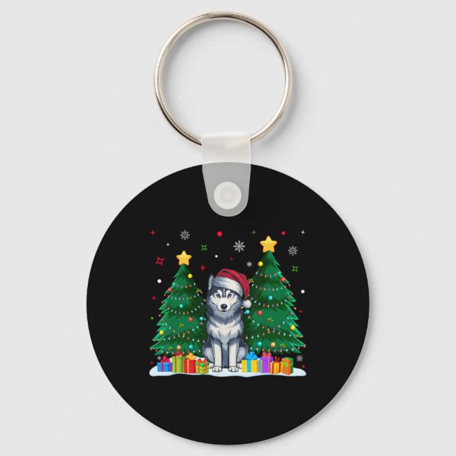 Chaveiro Siberian Husky Dog Amava Santa Hat Feia Natal (Frente)
