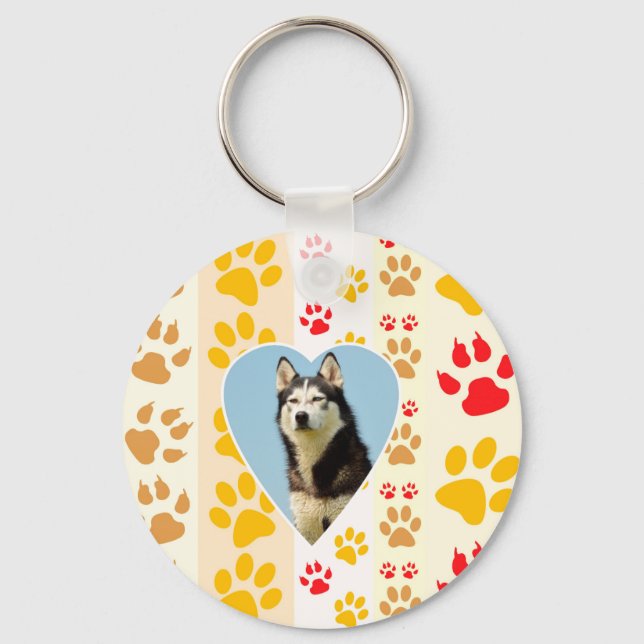 Chaveiro Siberian Husky Dog Heart Paws Impressão (Frente)