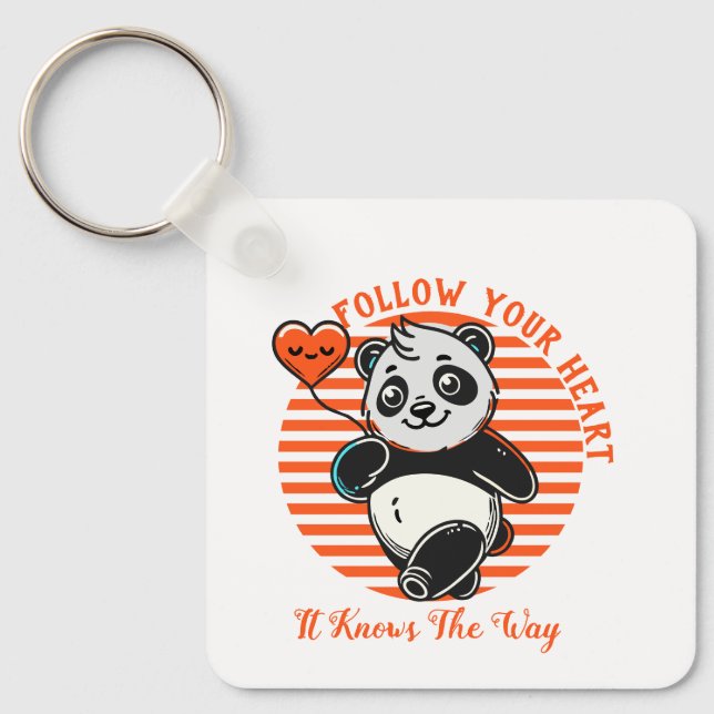 Chaveiro Siga seu coração Panda bonito, inspiração (Frente)