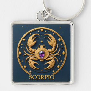 Chaveiro Signo Zodiacal Escorpião Dourado Com Joia