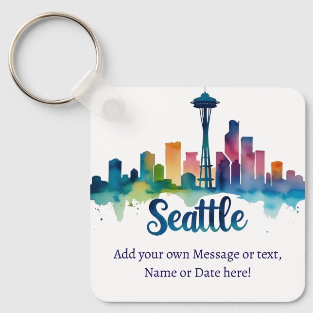 Chaveiro Silhueta customizada da cidade de Seattle em aquar (Frente)