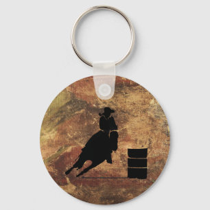 Chaveiro Silhueta de Barrel Racing Girl em uma textura verd