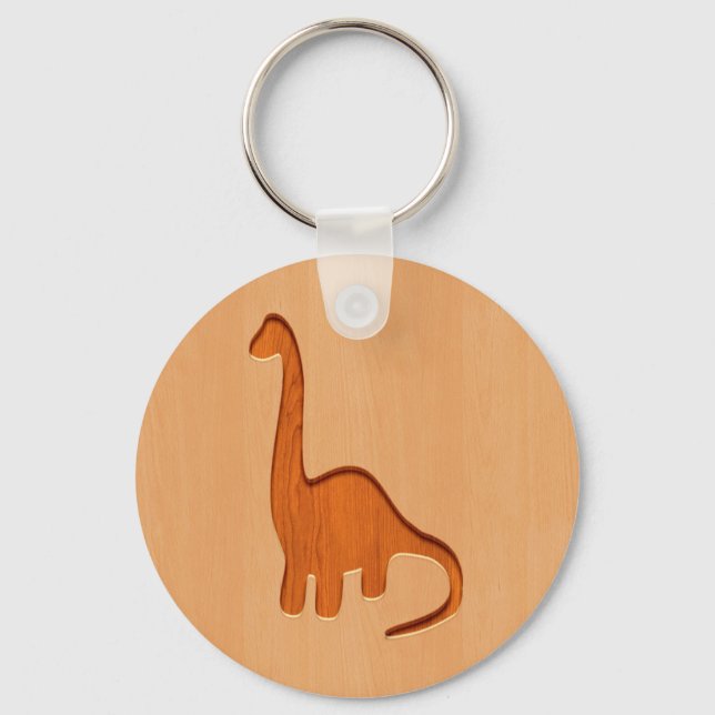 Chaveiro Silhueta de dinossauro gravada em design de madeir (Frente)