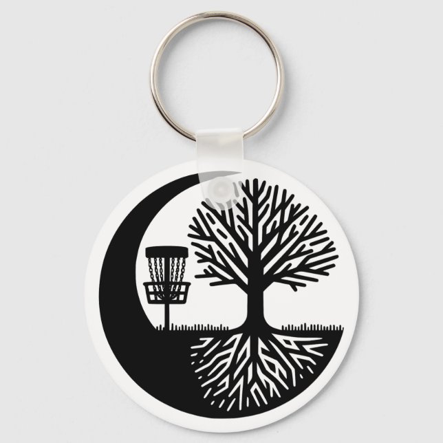 Chaveiro Silhueta de Disco de Golfe Preto e Branco (Frente)