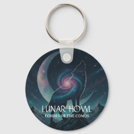 Chaveiro Silhueta de Lobo Galáxia com Lua de Nebulosa Místi