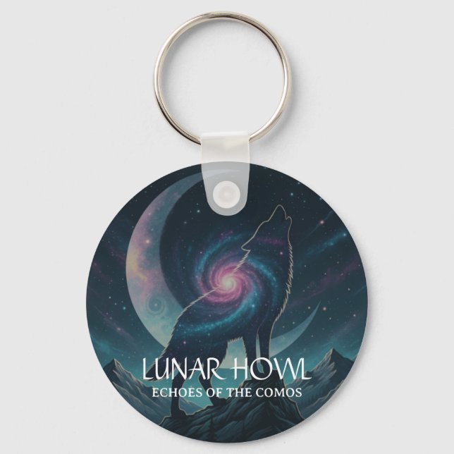Chaveiro Silhueta de Lobo Galáxia com Lua de Nebulosa Místi (Frente)
