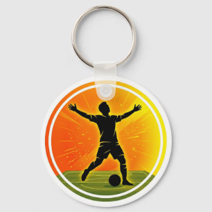 Chaveiro Silhueta do Jogador de Futebol Vitorioso ao Pôr do