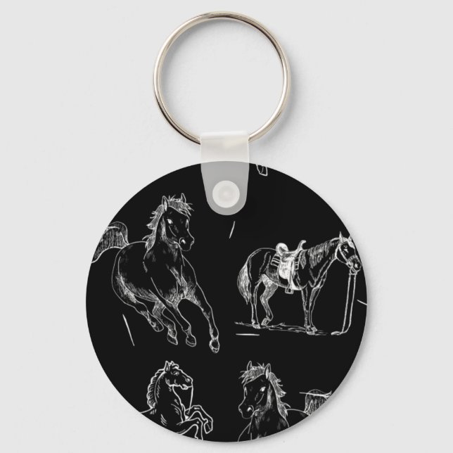 Chaveiro Silhuetas de cavalos Preto Branco (Frente)